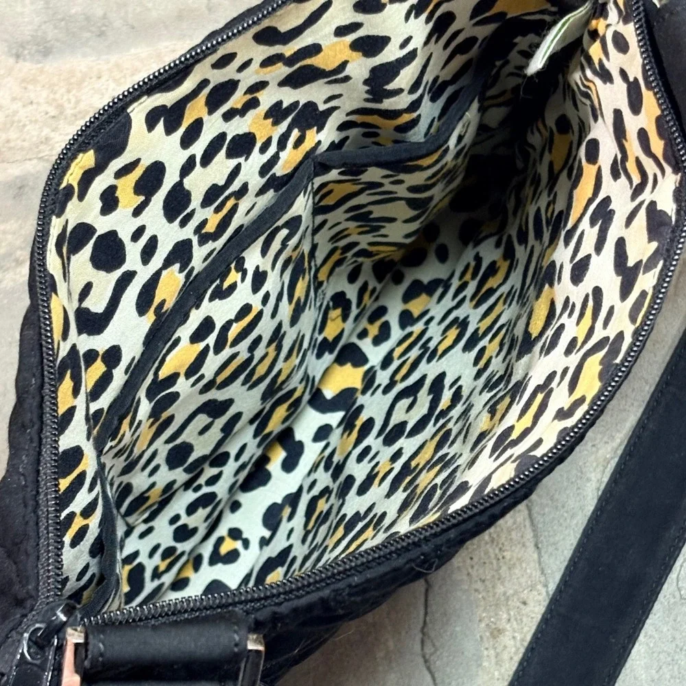 Vera Bradley Quilted Black‎ Crossbody Bag Leopard Print Lined Zip Front Pocket